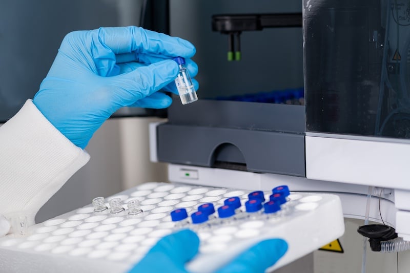 The image shows a High-Performance Liquid Chromatography (HPLC) system, a crucial analytical chemistry technique used in various fields. Type 1 ultrapure water is used in the course of the research